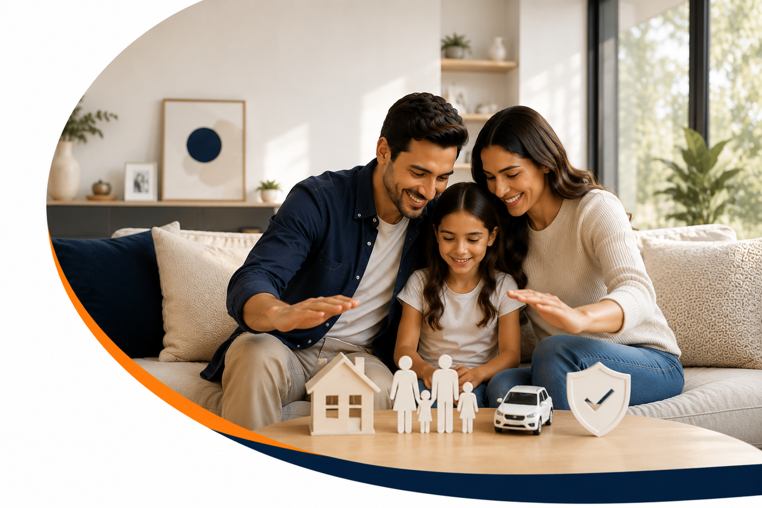 Familia planeando la protección de su hogar, patrimonio y futuro