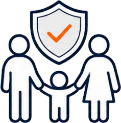 Familia protegida por un escudo